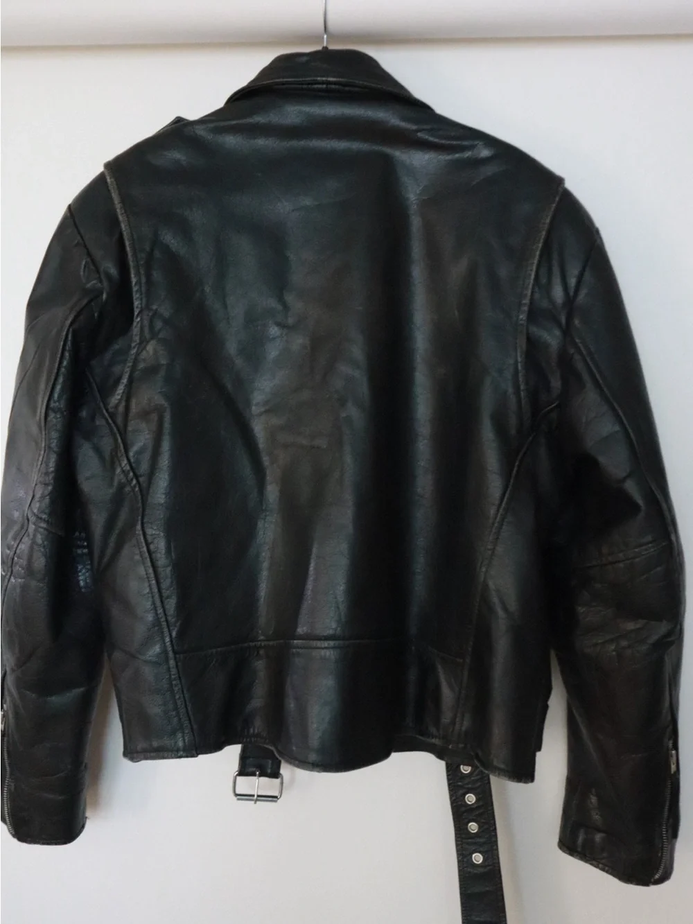 Wilsons Black Leather Biker Jacket with Belted Waist - Picture 3 of 4